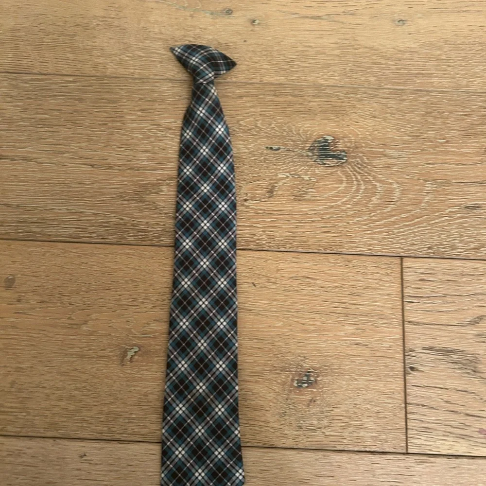 Classic Kids Plaid Tie in Black, White, and Blue